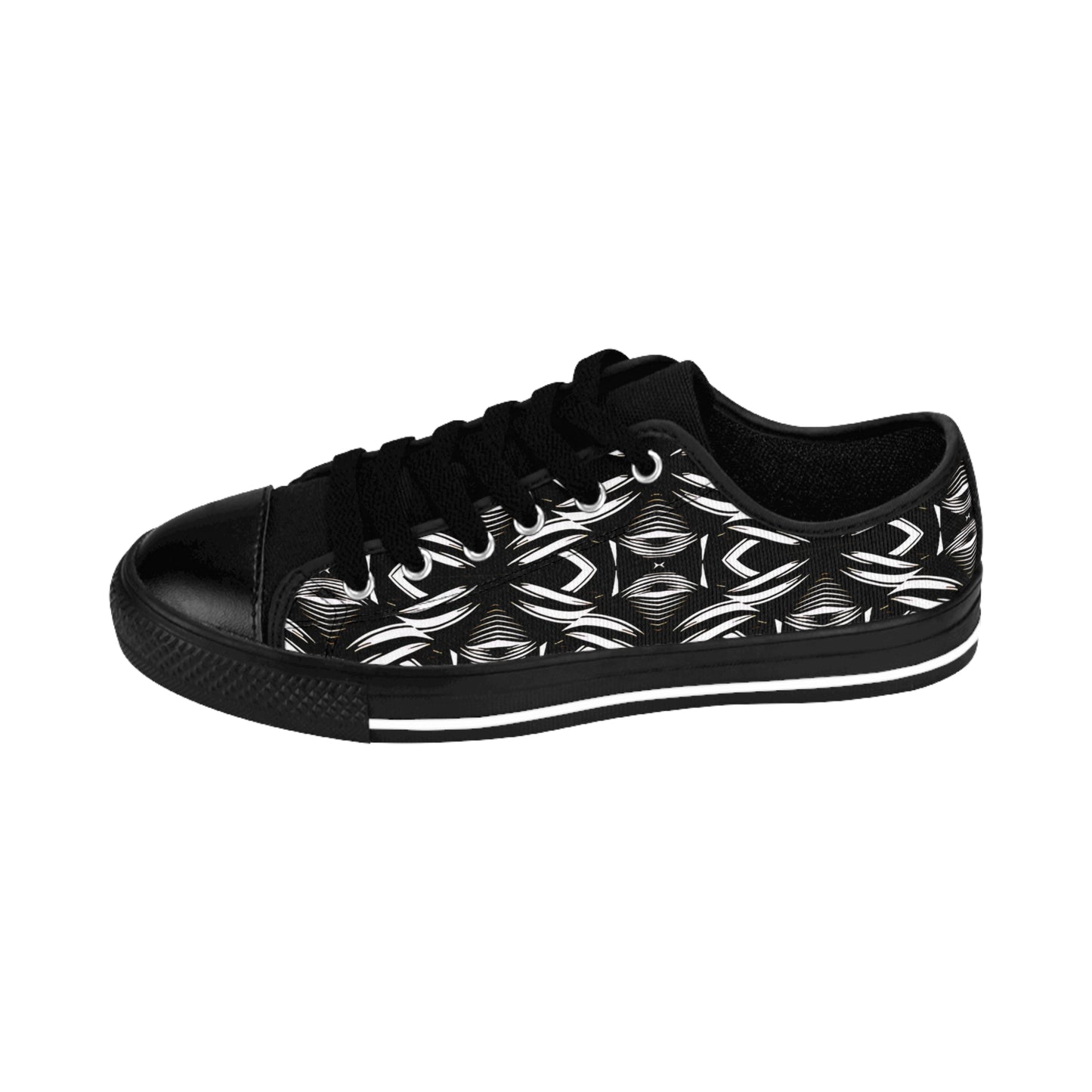 Women's Black Geometric Pattern Low-Tops Sneakers