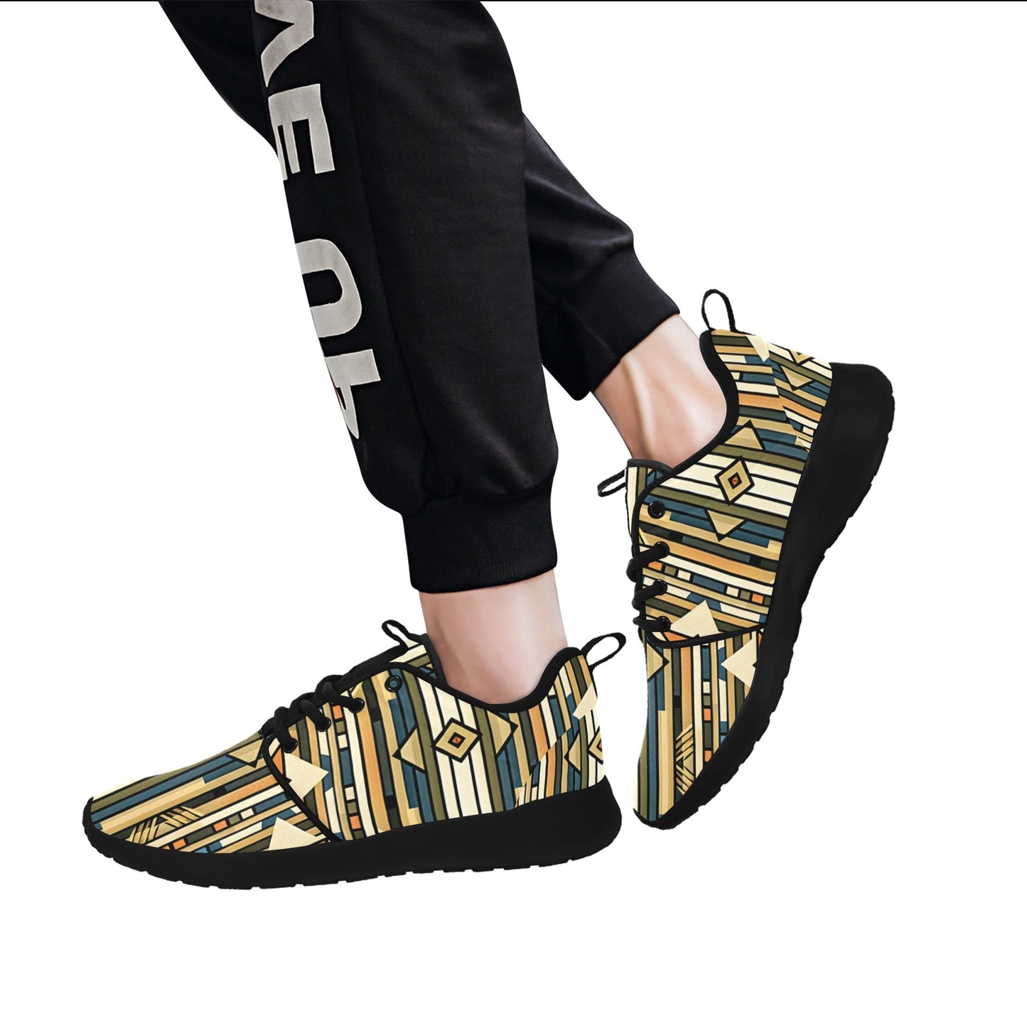 Men's Retro Geometric Tribal Pattern All-Over Print Pull Loop Sneakers
