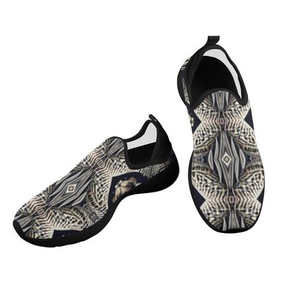 Women's Monochrome Geo Kaleidoscope Pattern All Over Print Fly Weave Drop-in Heel Sneakers.