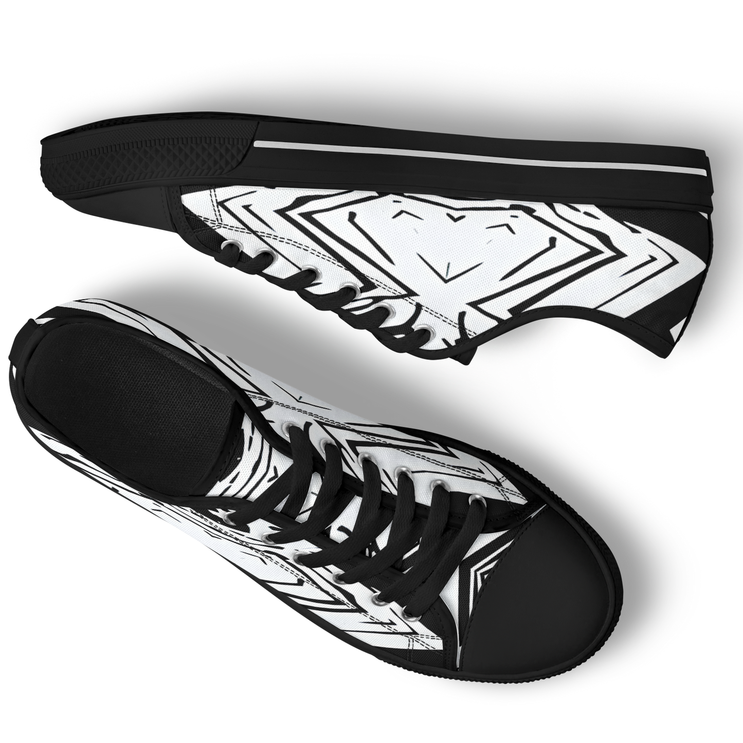 Men's Black & White Kaleidoscope Pattern All Over Print Urban Peak Low Shoes