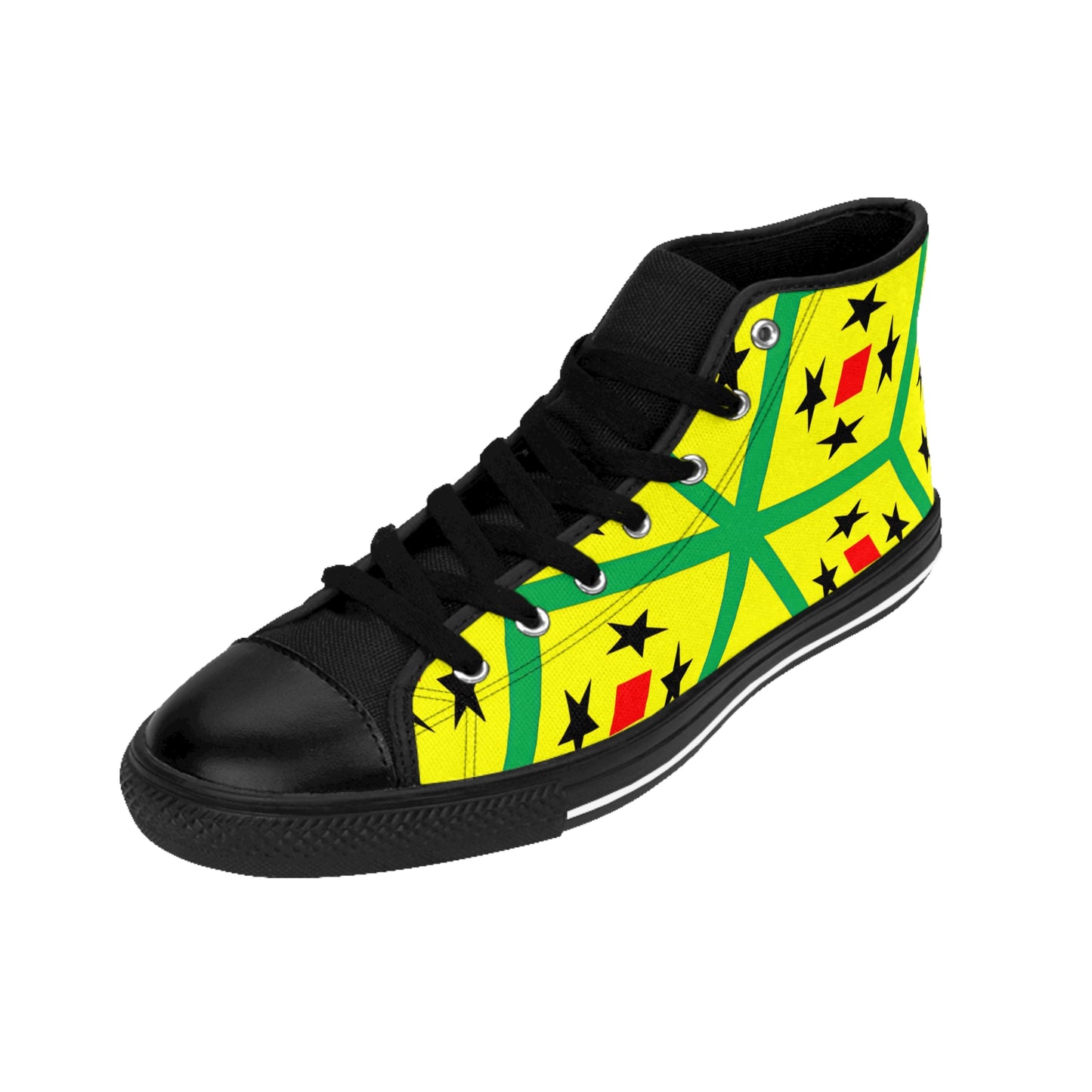 Women's Yellow Geometric Vibrant Star & Diamond Pattern High Top Sneakers