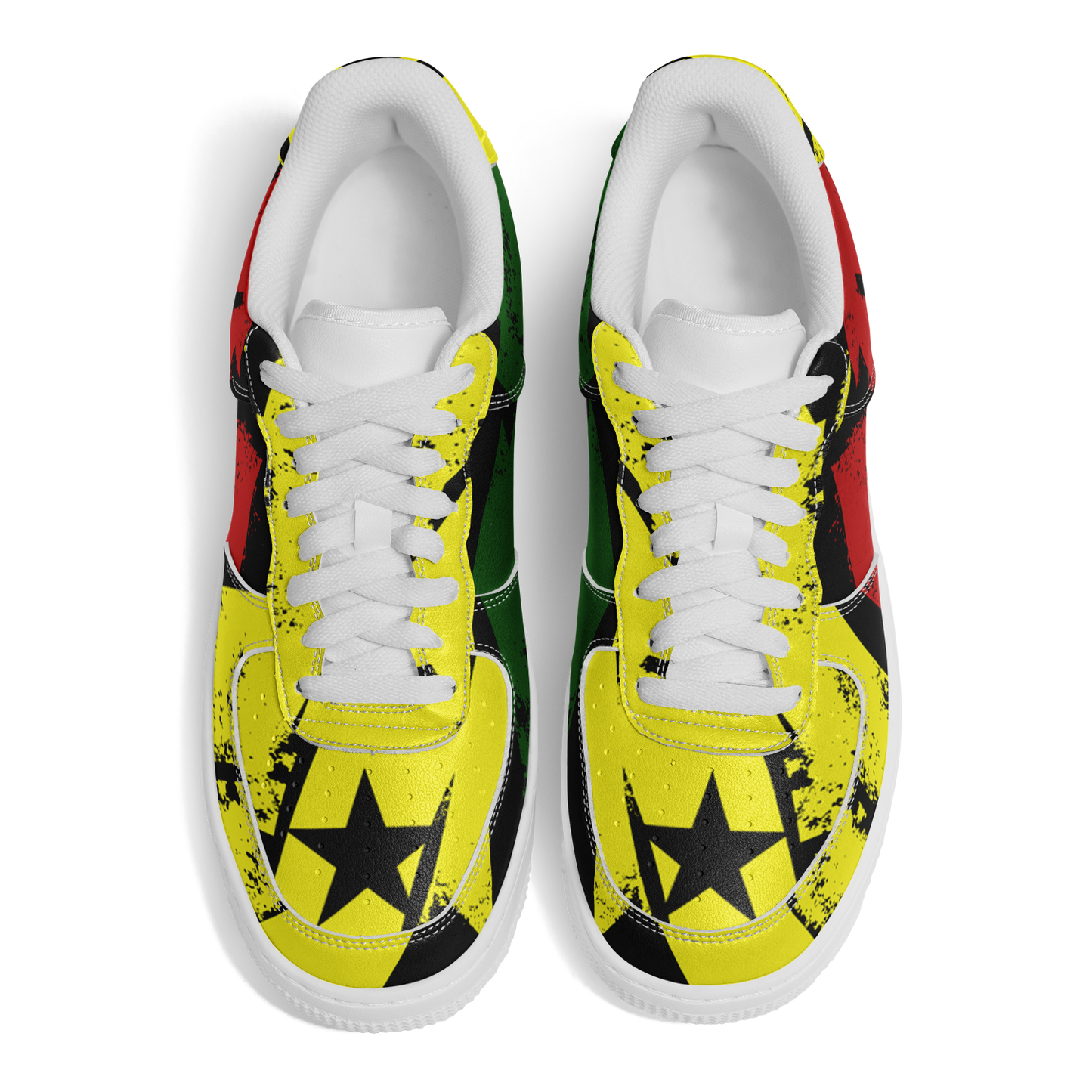 Men's Red Yellow Green and Black Stars Pattern All Over Print Urban Peak High Top Shoes