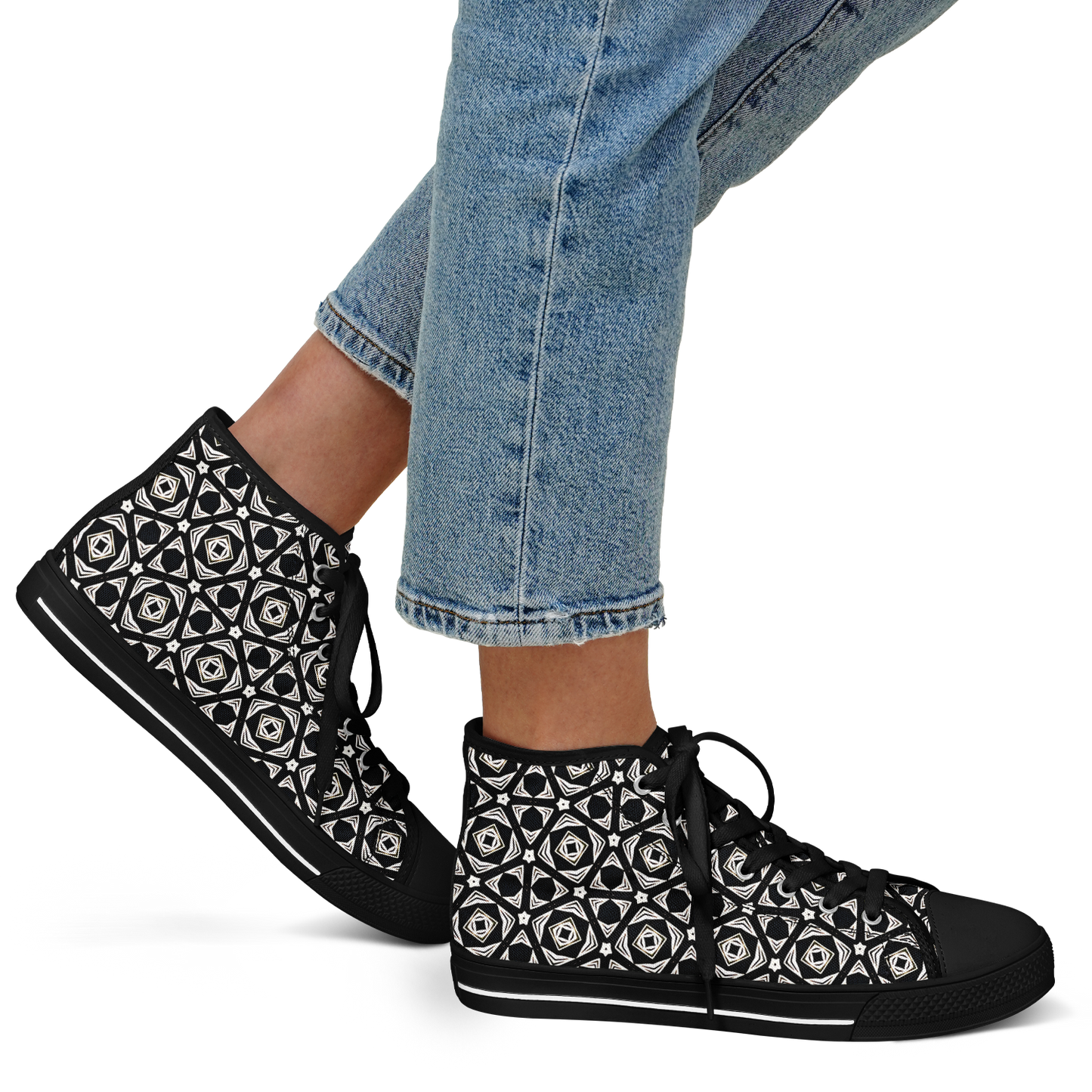 Women's Black Geometric Pattern Urban Peak High Top Shoes