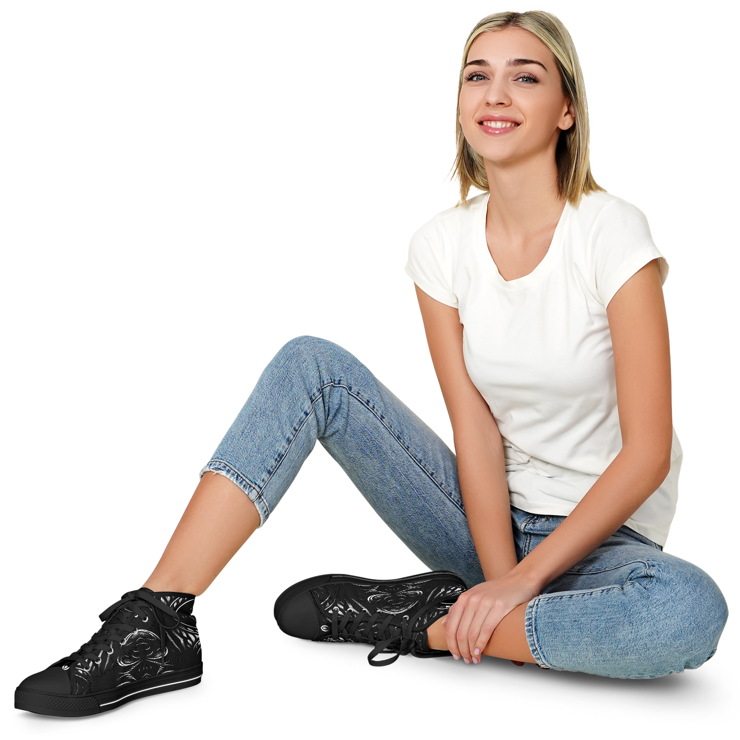 Women's Black & White Geometric All-Over Print Urban Peak High Top Shoes