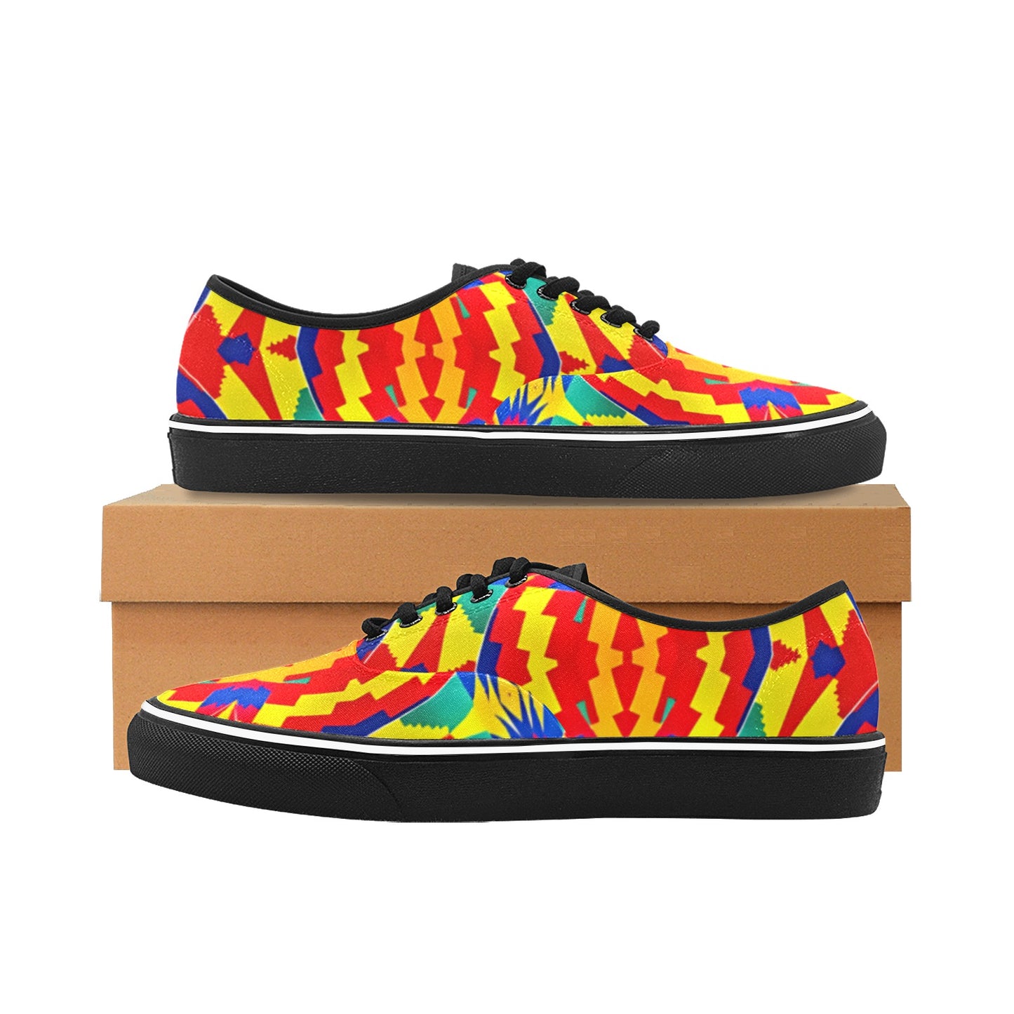 Women's Bold Rainbow Kente-Inspired Geometric Pattern All Over Print Classic Canvas Low Top Shoes