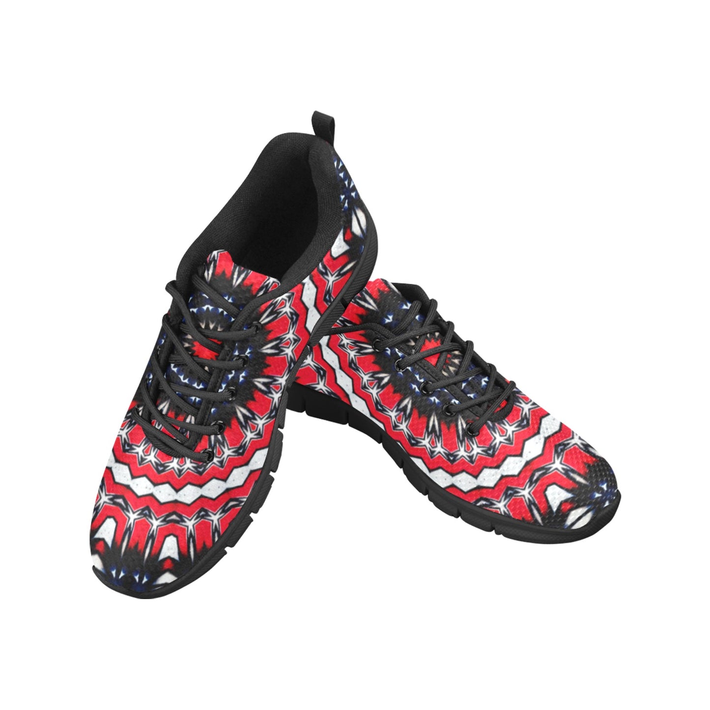 Women's Red, Black & White Psychedelic Pattern All-Over Print Breathable Running Shoes