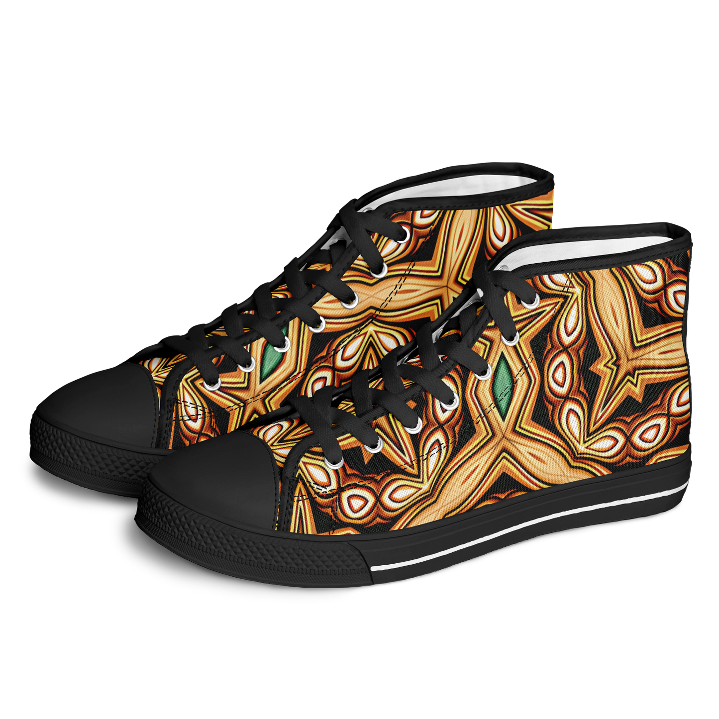 Men's Green & Gold Retro Kaleidoscope Pattern Urban Peak High Top Shoes