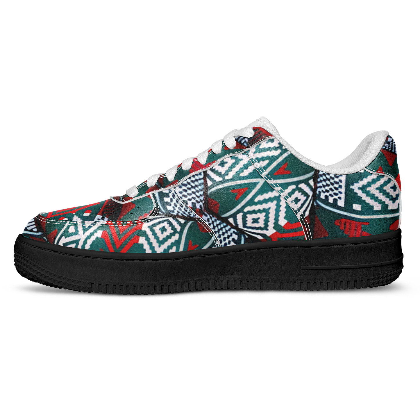 Men's Red & Teal Aztec Geo Pattern All-Over Print Core Low Shoes