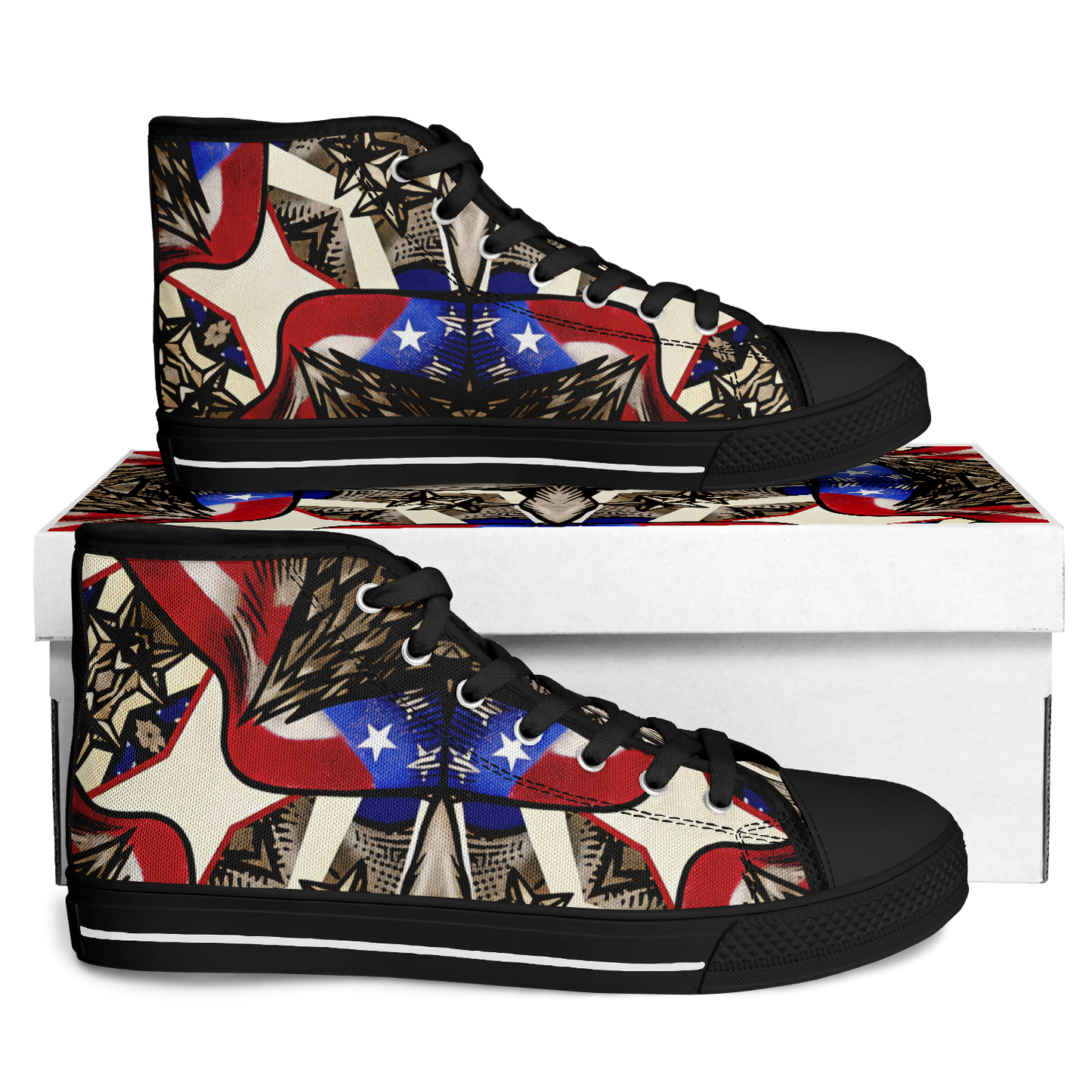 Men's Patriotic Stars & Cross Kaleidoscope Pattern All-Over Print Urban Peak High Top Shoes