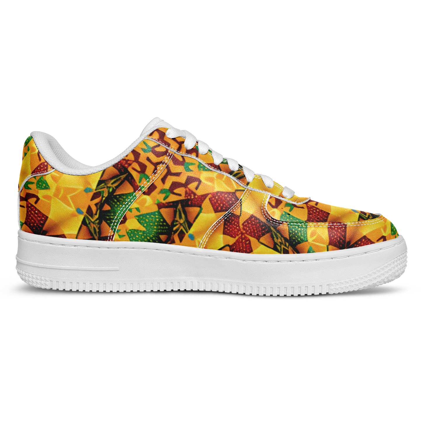 Women's Vibrant Red Yellow & Green African Kente Geometric Pattern All-Over Print Core Low Shoes