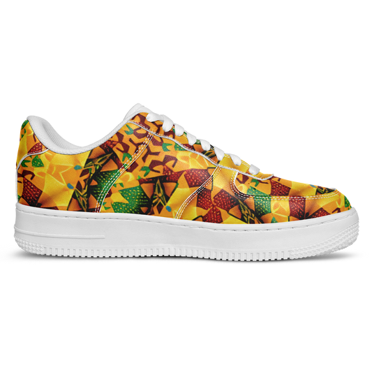 Women's Vibrant Red Yellow & Green African Kente Geometric Pattern All-Over Print Core Low Shoes