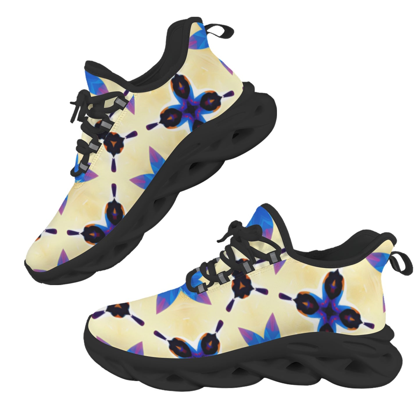 Women's Blue Floral Kaleidoscope Pattern All-Over Print Twisted Sole Sneakers