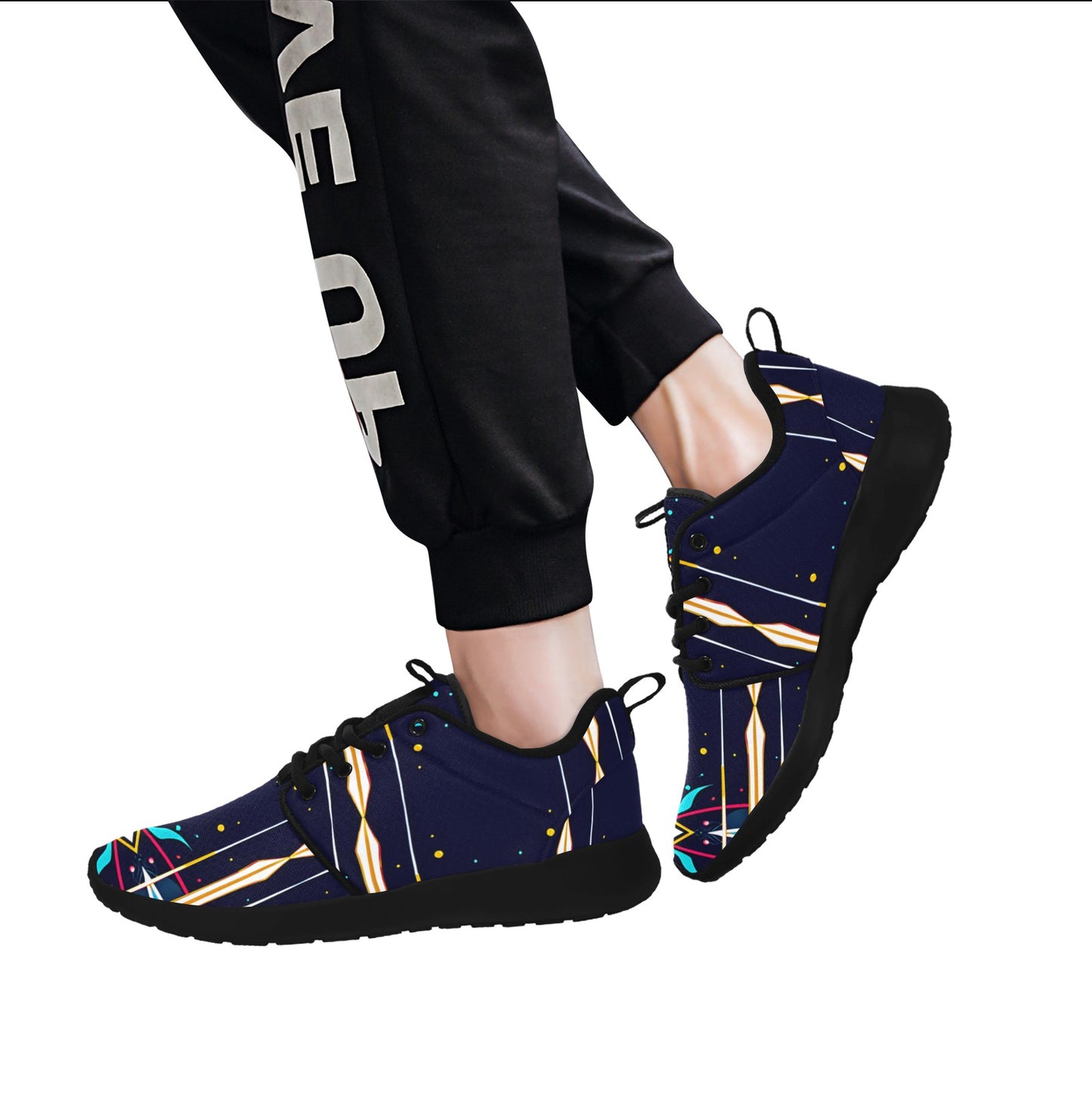 Men's Abstract Neon Geometry Pattern All Over Print Pull Loop Sneakers