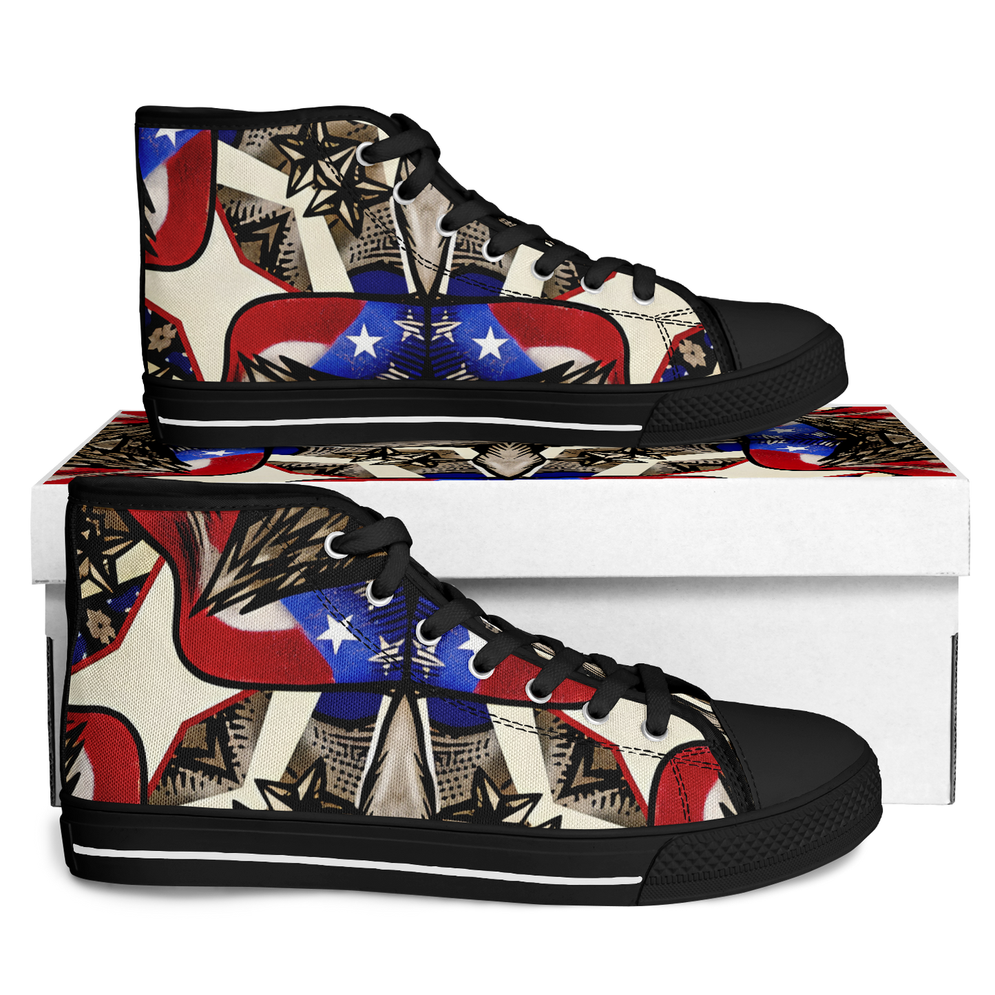 Women's Patriotic Stars & Cross Kaleidoscope Pattern All-Over Print Urban Peak High Top Shoes