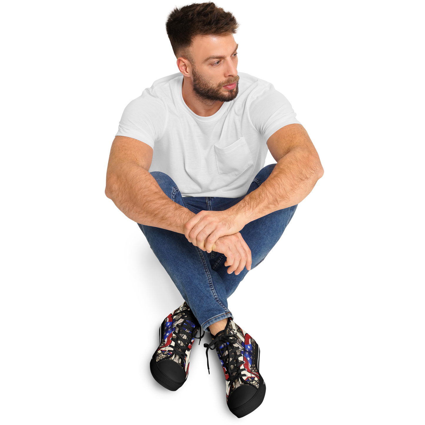 Men's Patriotic Stars & Cross Kaleidoscope Pattern All-Over Print Urban Peak High Top Shoes