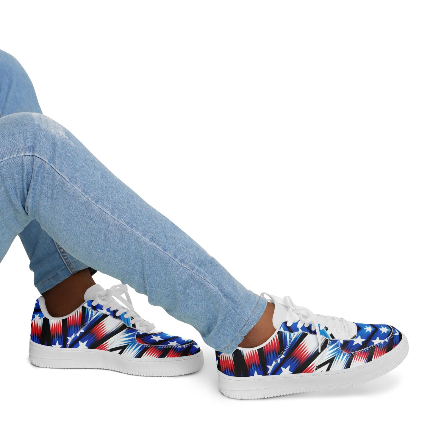 Men's Red White Blue Geometric Pattern All-Over Print Core Low Shoes