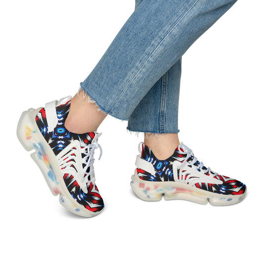 Women’s Patriotic Red White Blue Pattern All Over Print Mesh Sneakers