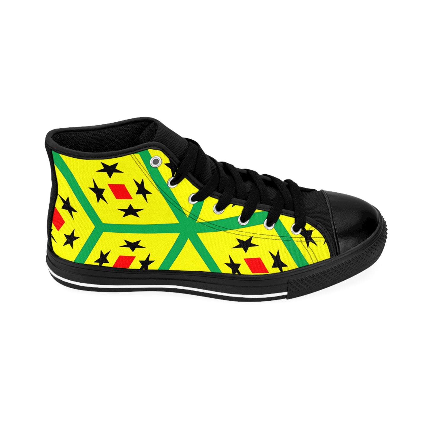 Women's Yellow Geometric Vibrant Star & Diamond Pattern High Top Sneakers