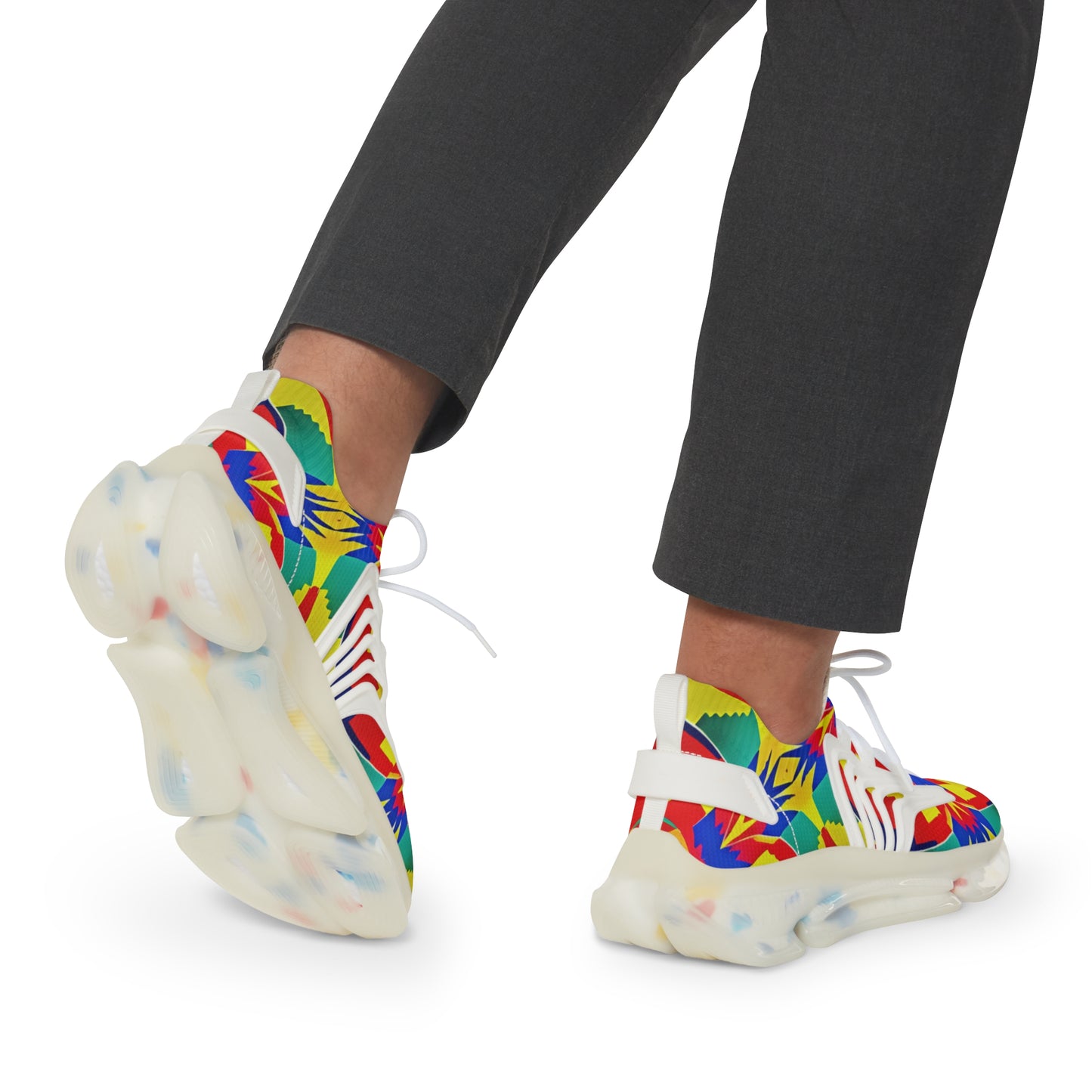 Men's Bold Rainbow Kente-Inspired Geometric Pattern All Over Print Mesh Sneakers