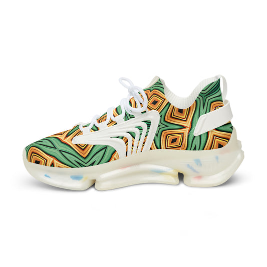 Men's Green & Gold Geometric Pattern Mesh Sneakers