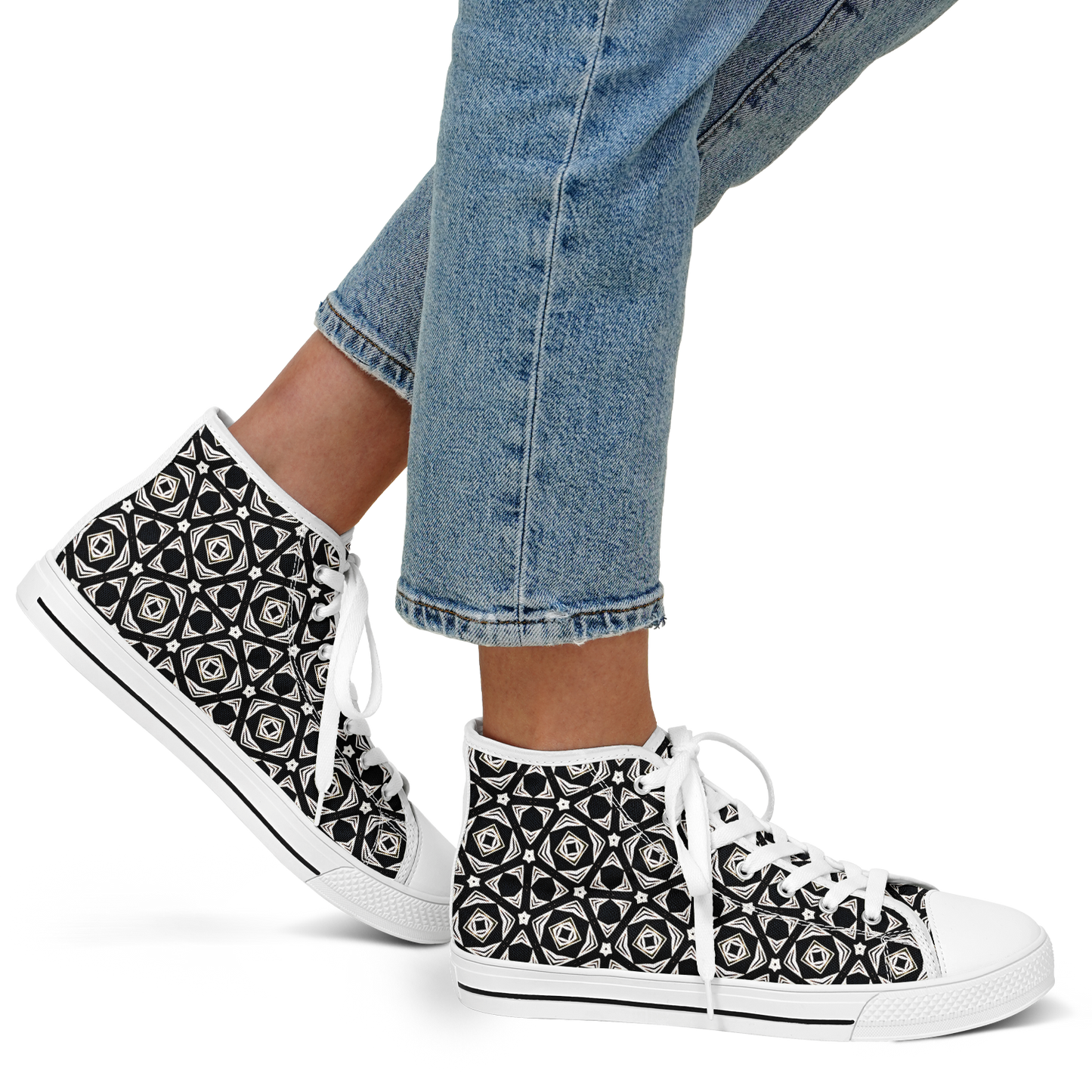 Women's Black Geometric Pattern Urban Peak High Top Shoes