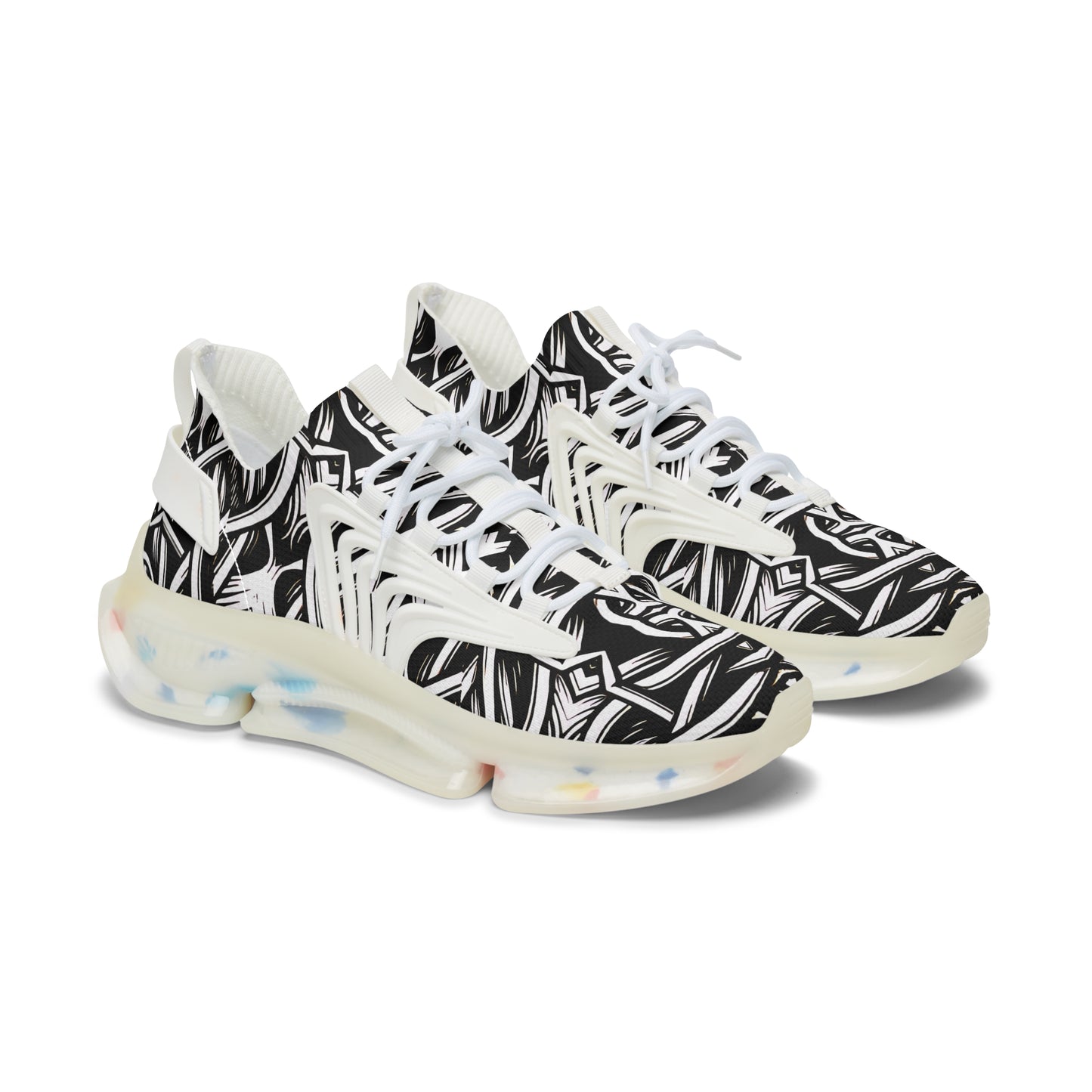Women's Black & White Tribal Pattern Mesh Sneakers