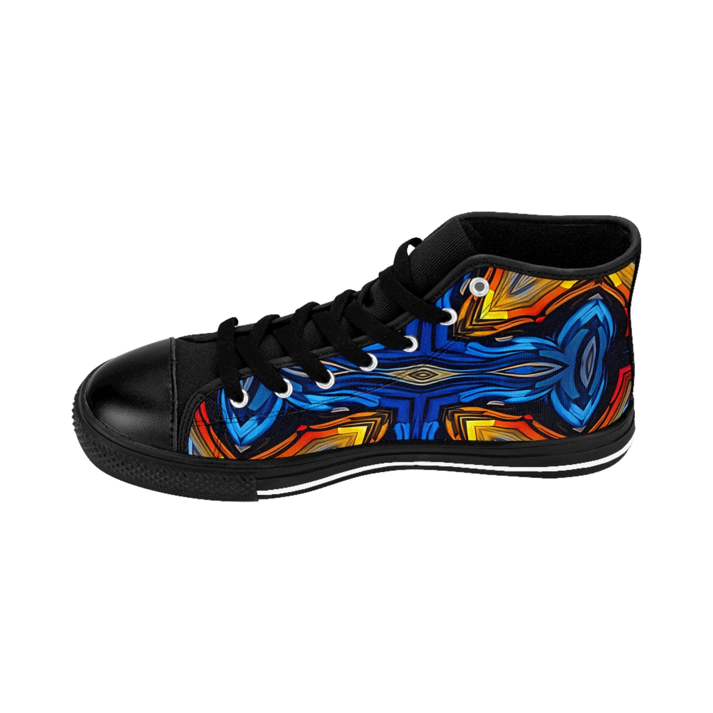 Men's Vibrant Geometric Blue & Orange Pattern All Over Print High-Top Sneakers