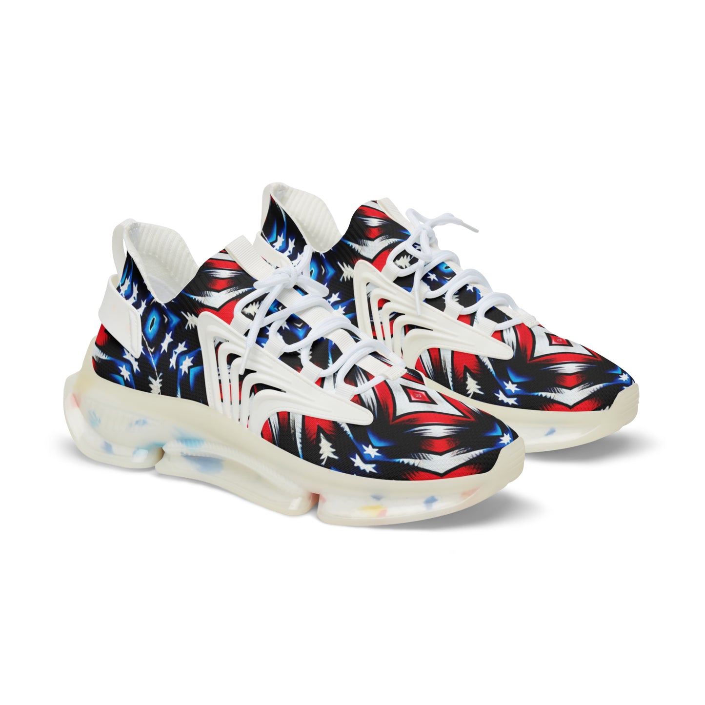 Men's Bold Red, White & Blue Geometric Pattern All Over Print Mesh Sneakers