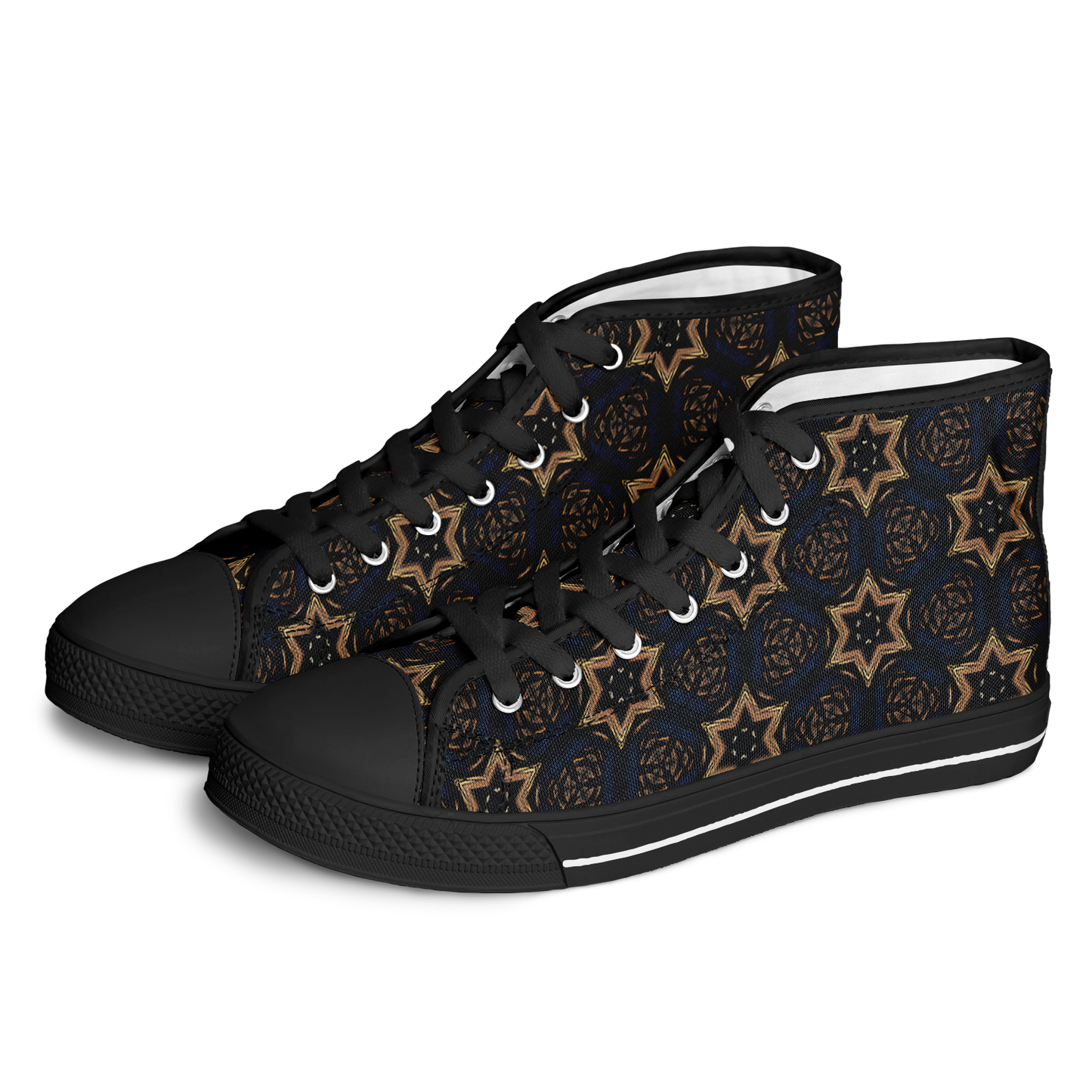 Women's Geometric Floral Pattern in Black & Brown Urban Peak High Top Shoes