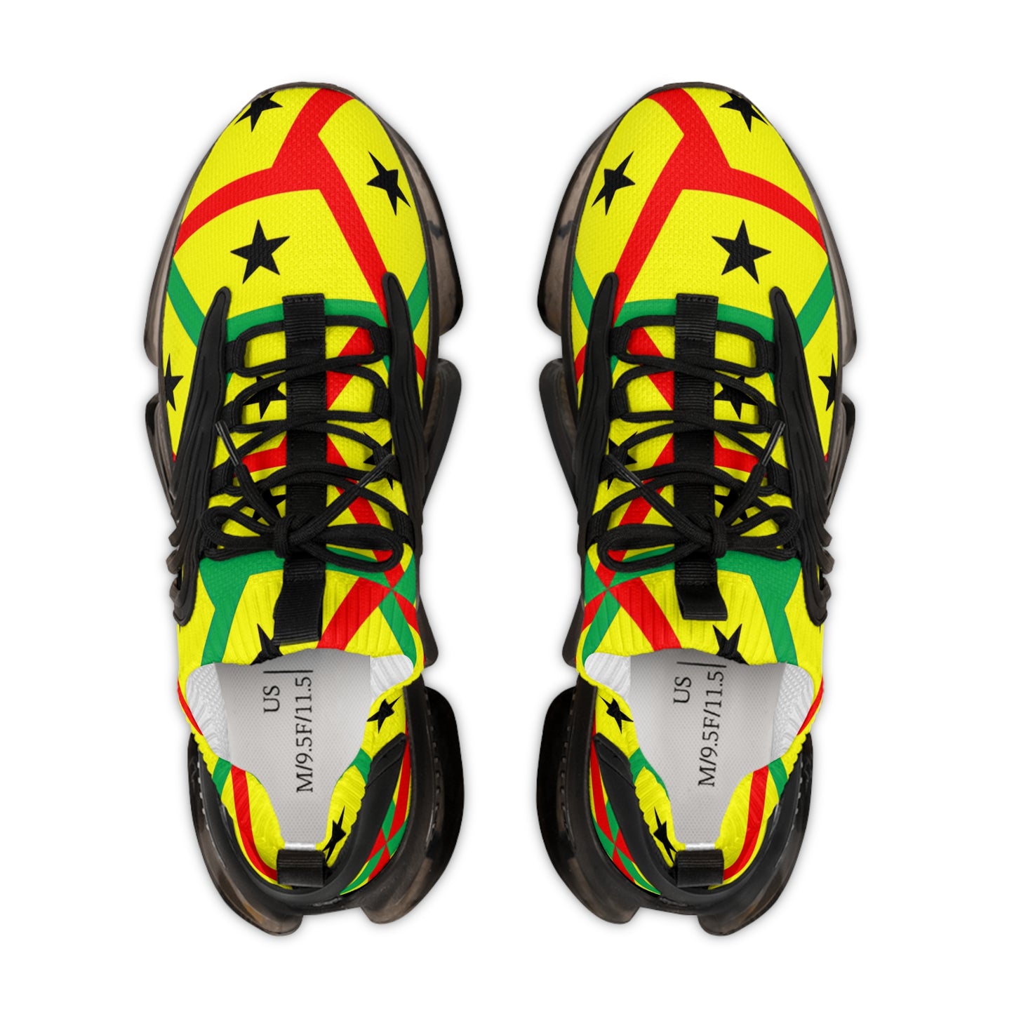 Men's Red Yellow Green Black Stars Athletic Mesh Sneakers