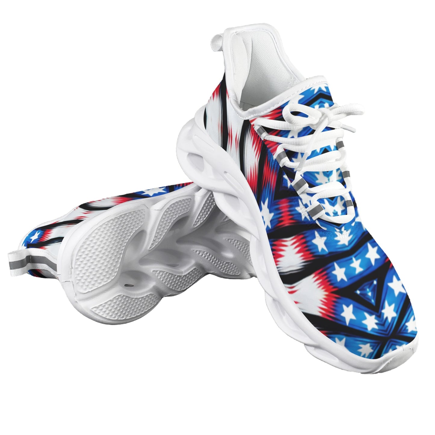 Men's Red White Blue Geometric Pattern All-Over Print All Over Print Twisted Sole Sneakers