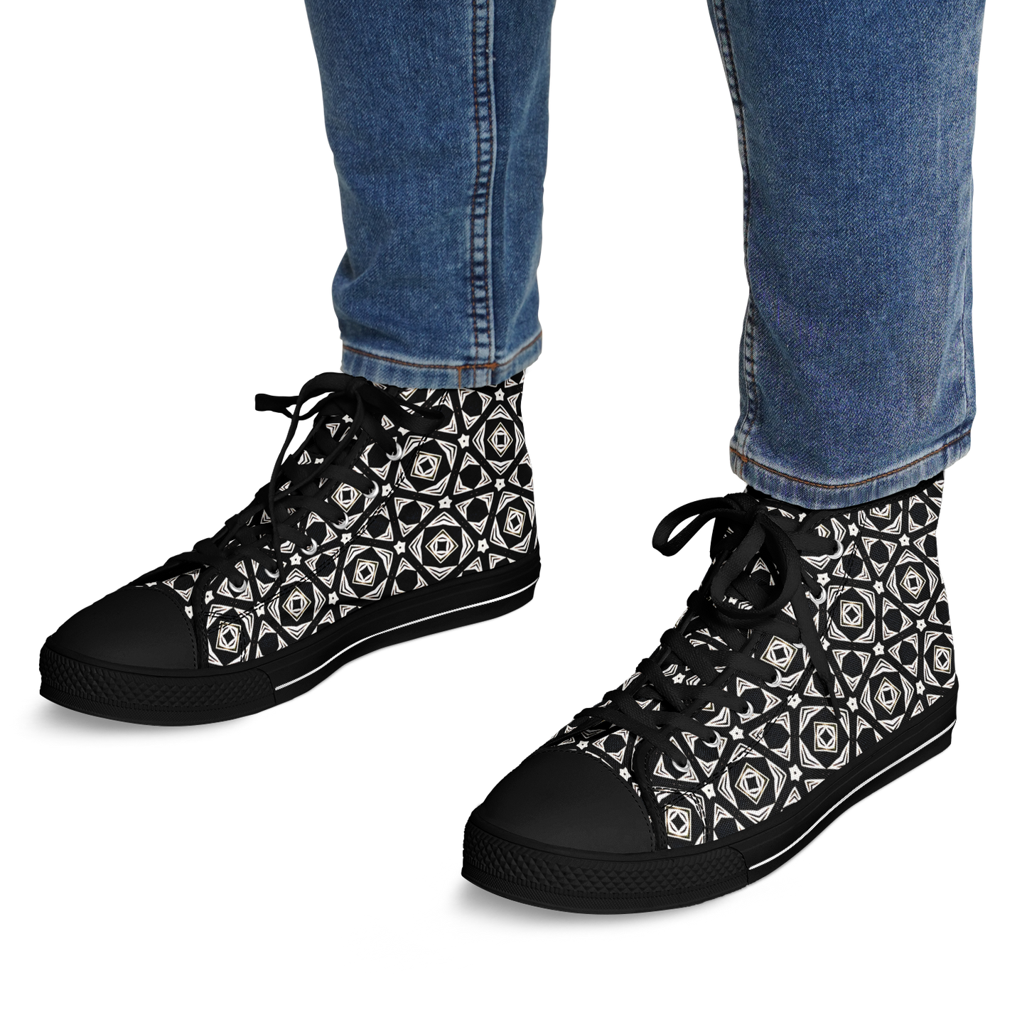 Men's Black Geometric Pattern Urban Peak High Top Shoes