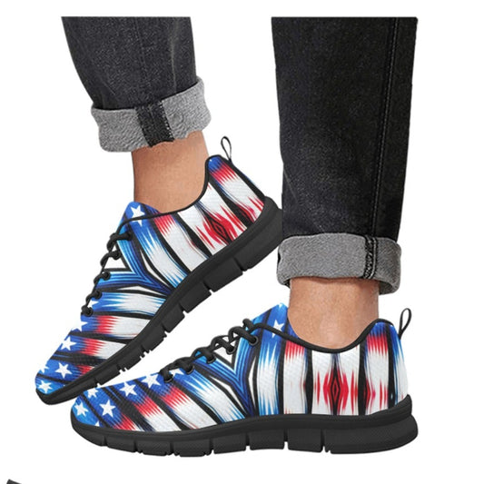 Women's Red White Blue Geometric Pattern All-Over Print Breathable Running Shoes