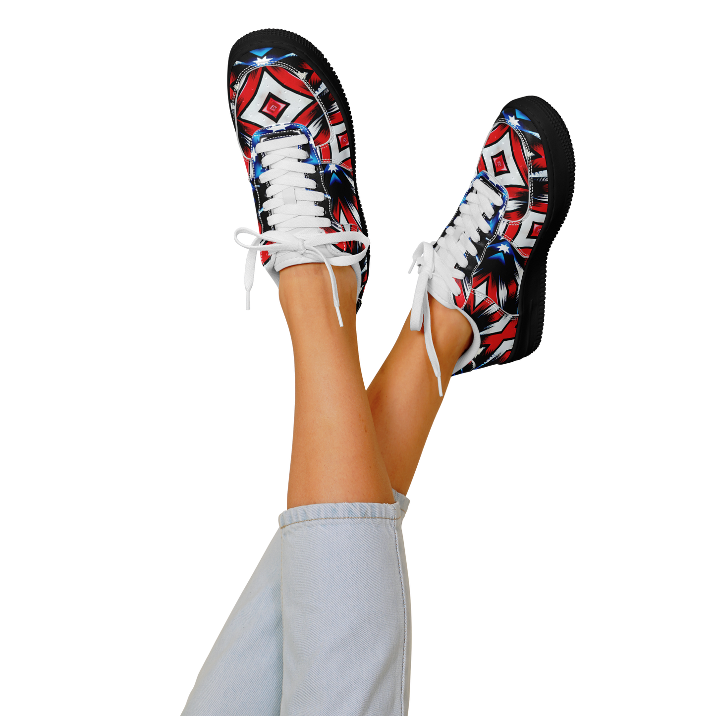 Women's Red White Blue Geometric Pattern All-Over Print Core Low Shoes