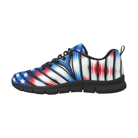 Men's Red White Blue Geometric Pattern All-Over Print  Breathable Running Shoes.