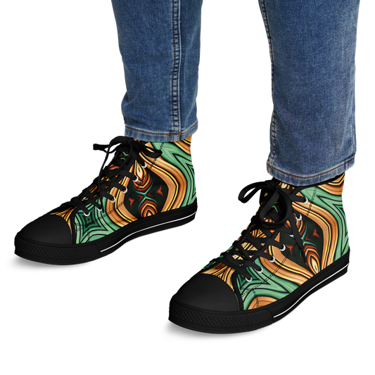 Men's Green & Gold Psychedelic Floral Pattern All-Over Print Urban Peak High Top Shoes