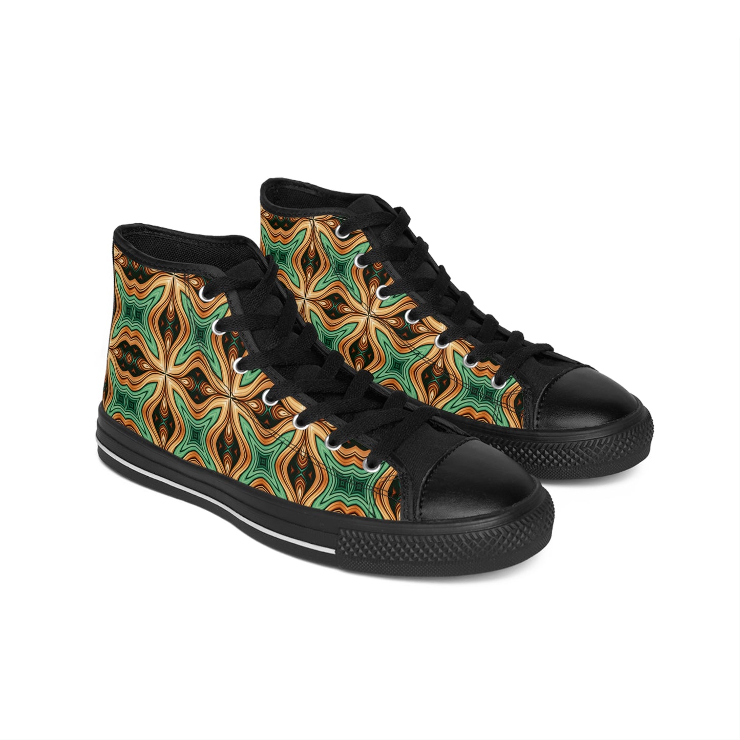 Men's Green & Gold Retro Kaleidoscope Pattern High Top Sneakers