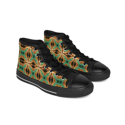 Men's Green & Gold Retro Kaleidoscope Pattern High Top Sneakers