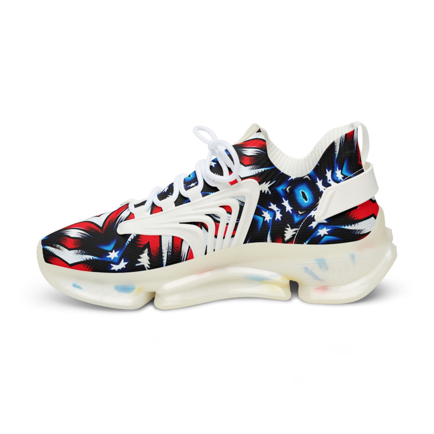 Men's Bold Red, White & Blue Geometric Pattern All Over Print Mesh Sneakers