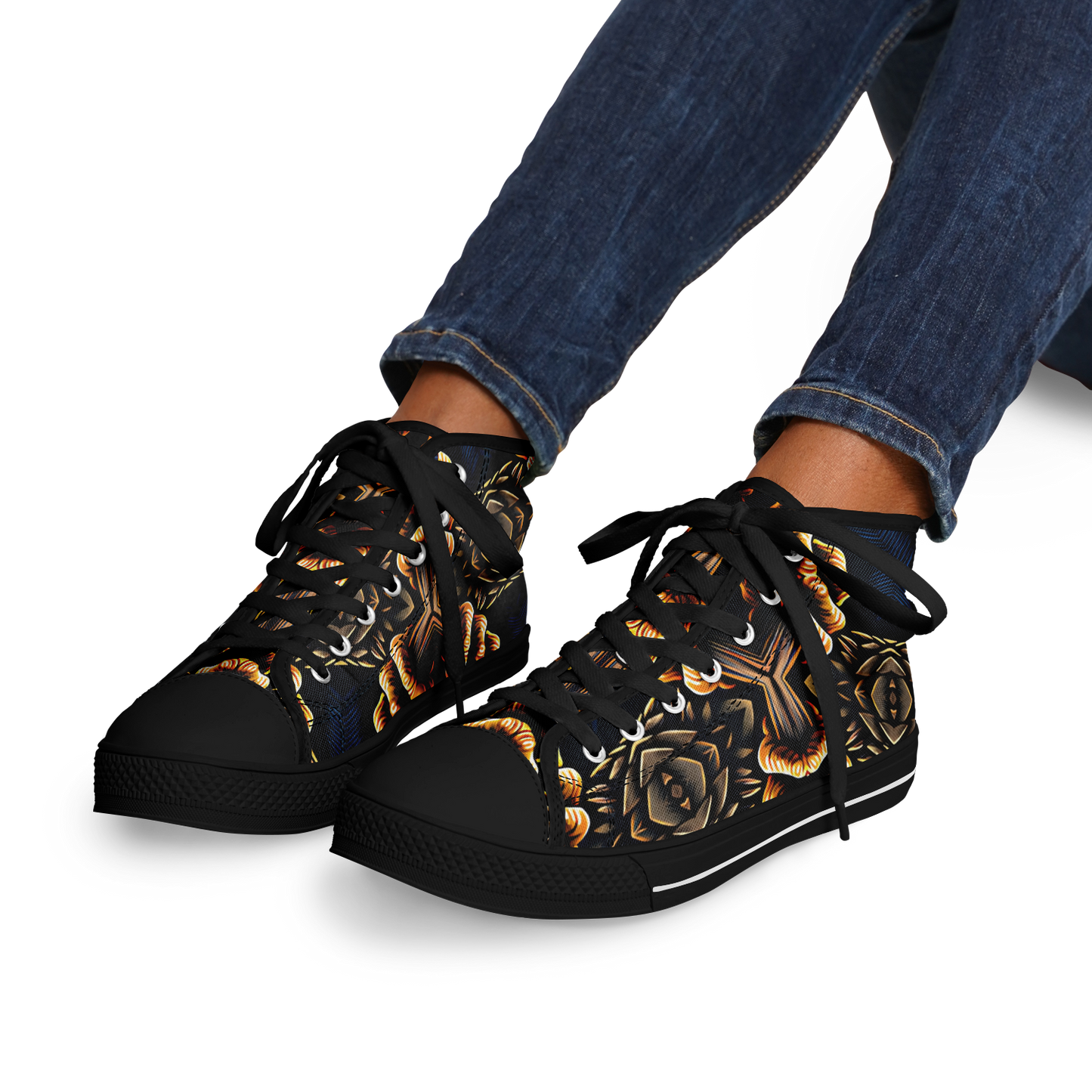 Women's Geometric Gold & Black Pattern Urban Peak High Top Shoes