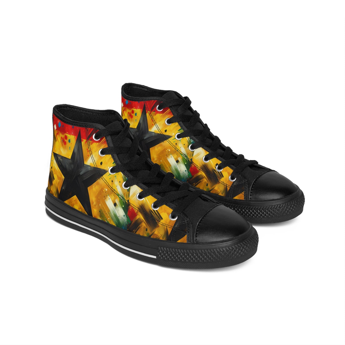 Women's Red Yellow Green Black Star High Top Sneakers