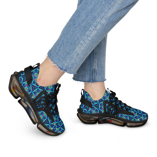 Women's Blue Geometric Kaleidoscope Athletic Mesh Sneakers