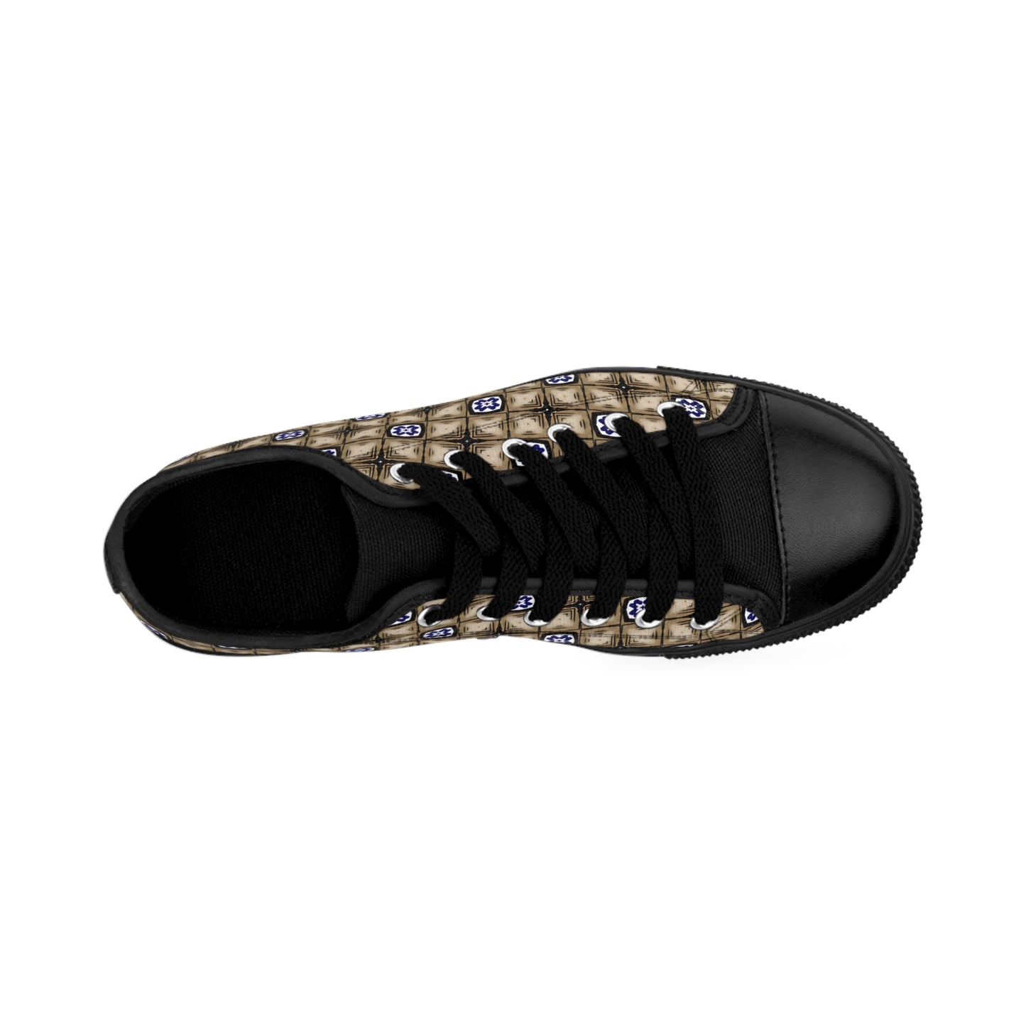 Women’s Neutral Plaid with Blue Tile Accent Pattern Sneakers