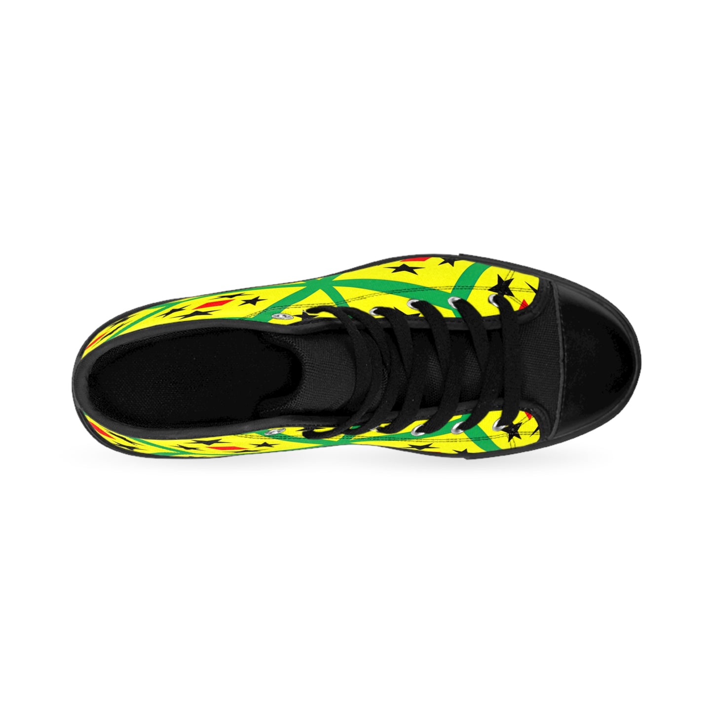 Men's Yellow Geometric Vibrant Star & Diamond Pattern High Top Sneakers