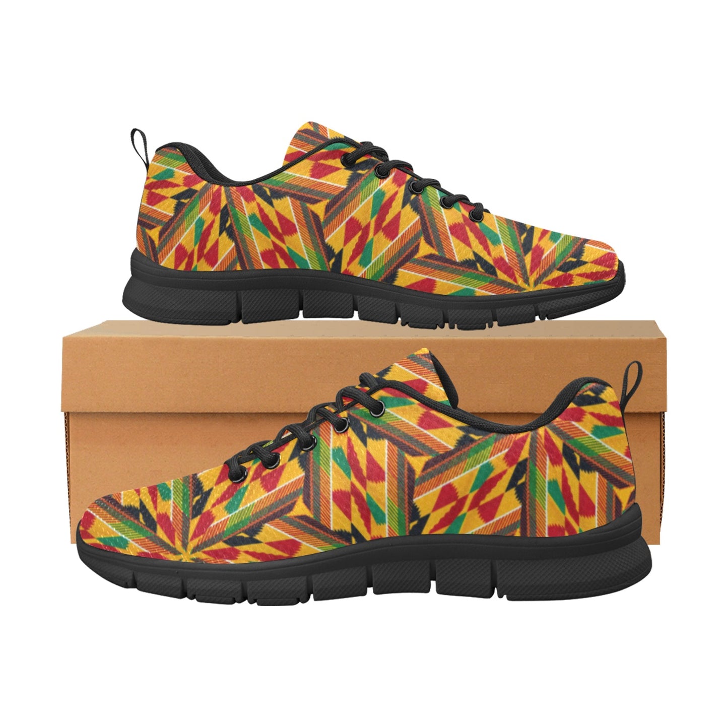 Women's Vibrant African Kente Geometric Pattern All-Over Print Breathable Running Shoes