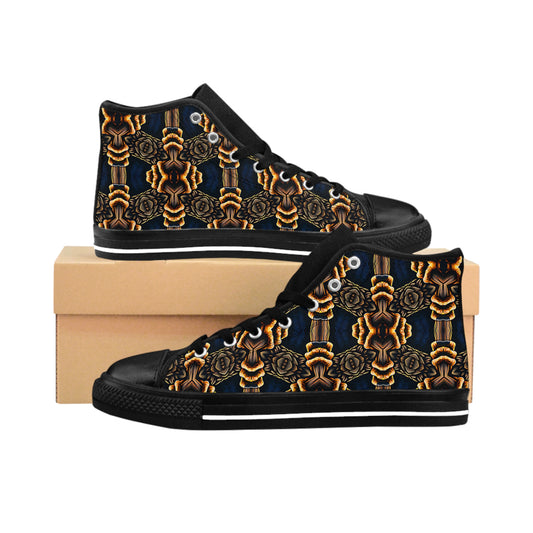 Women's Geometric Gold & Black Pattern High Top Sneakers