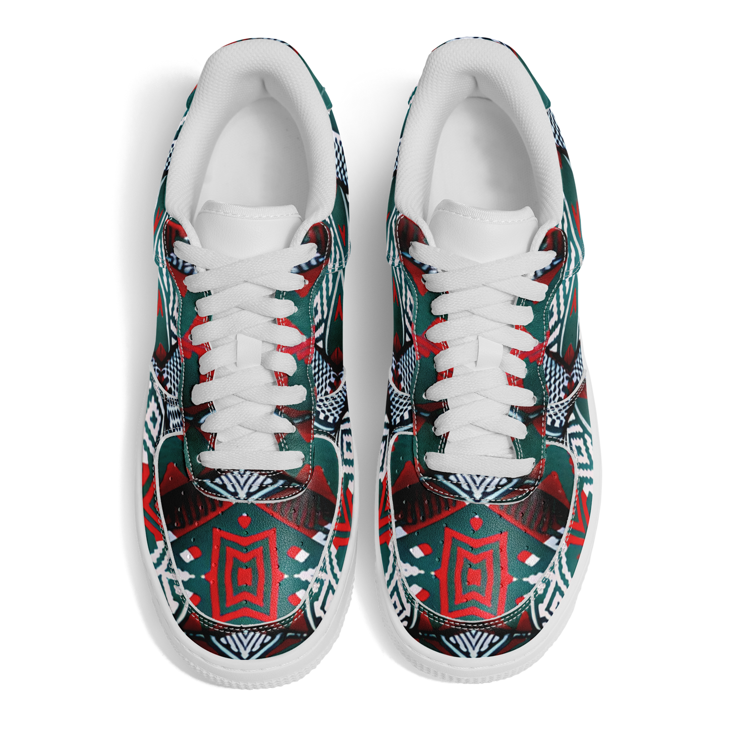 Men's Red & Teal Aztec Geo Pattern All-Over Print Core Low Shoes