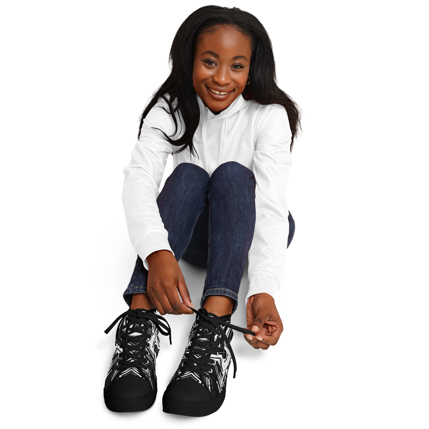 Women's Black & White Kaleidoscope Pattern All Over Print Urban Peak High Top Shoes
