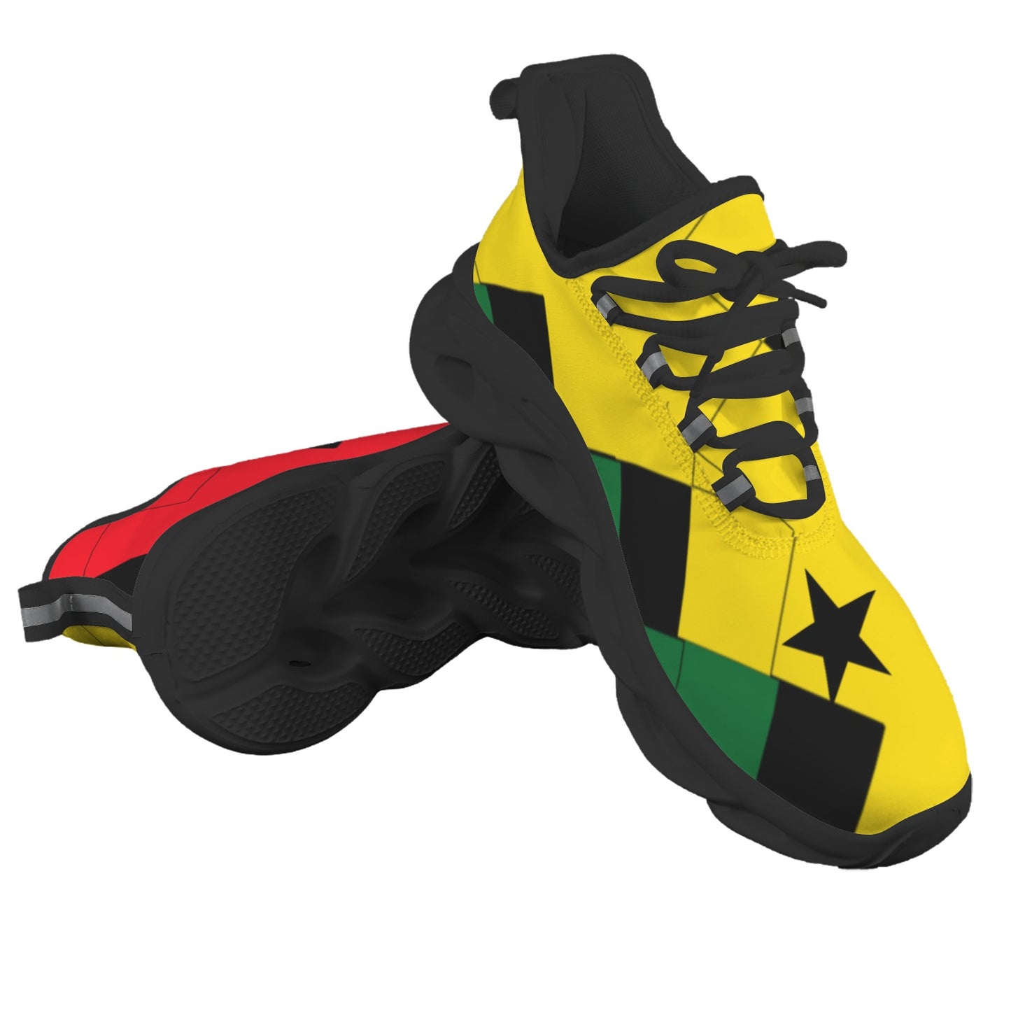 Men's Red Yellow Green and Black Stars Pattern All Over Print Twisted Sole Sneakers