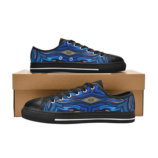 Women's Bold Blue & Gold Abstract Pattern All-Over Print Low Top Canvas Shoes